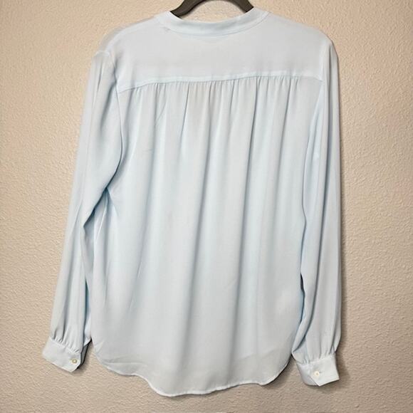 Loft Baby Blue Chiffon V-Neck Long Sleeve Blouse - Small - Picture 3 of 13